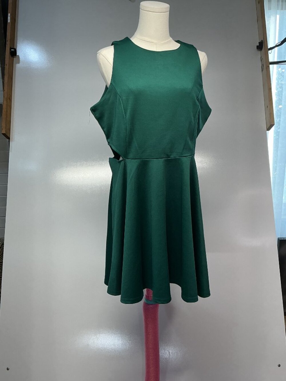 Belongsci XL Green Cutout Skater Mini Dress Fit Flare Fall Dress Cocktail - Picture 2 of 14